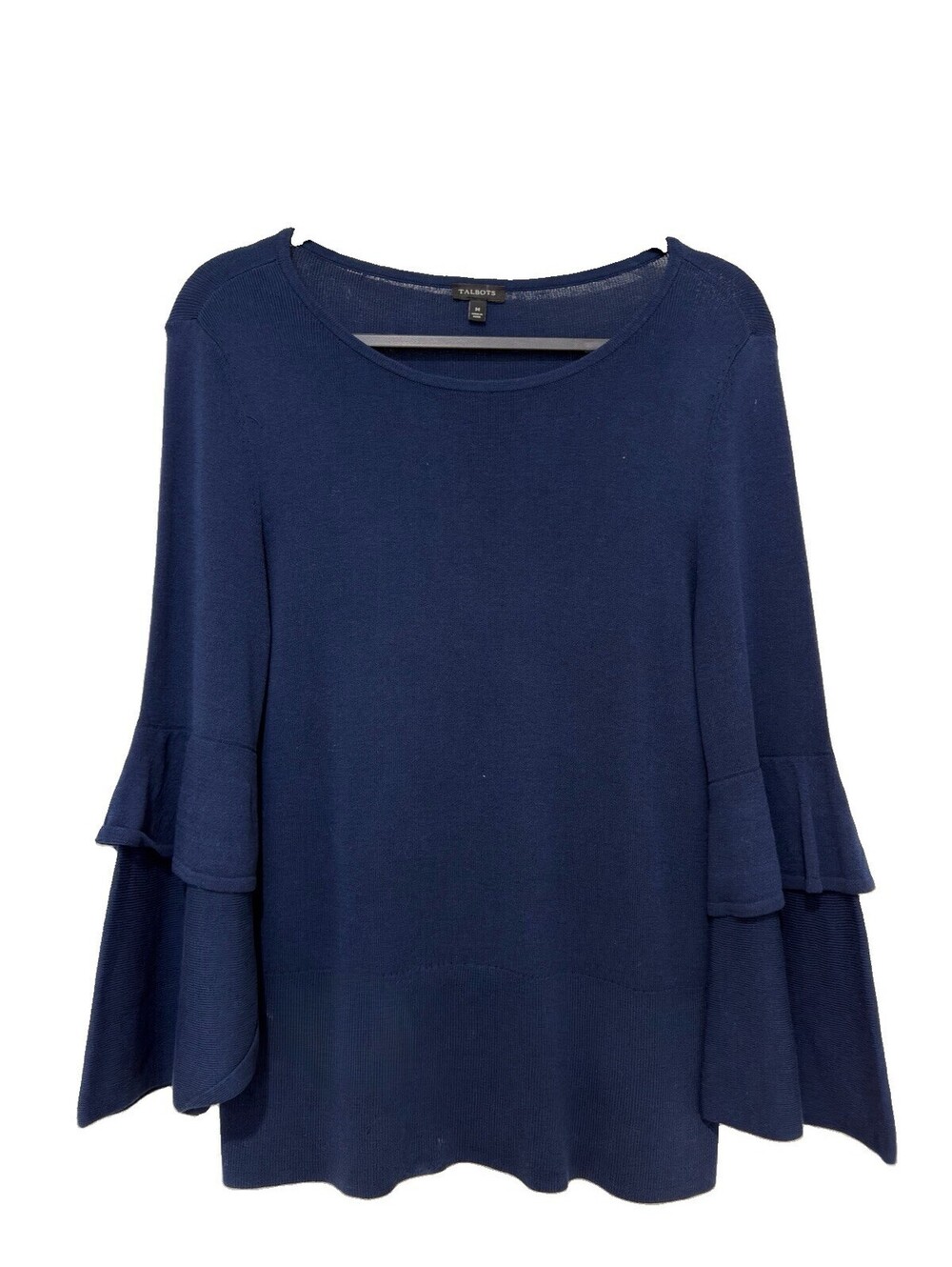 Talbots Women’s Medium Navy Blue Cotton Blend Bell Sleeve Knit Top